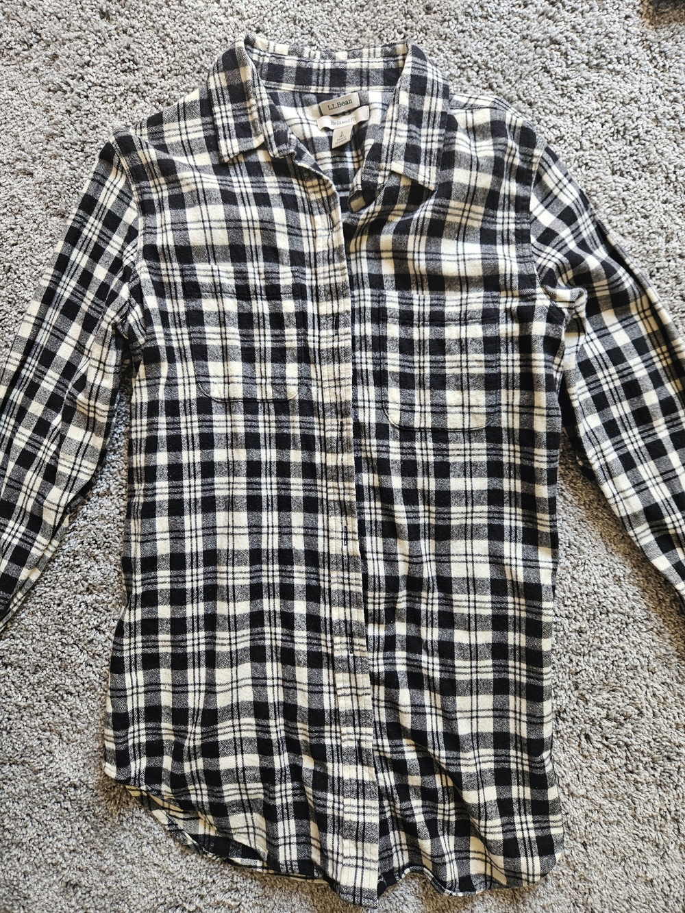 L.L. Bean Black & White Plaid Flannel Shirt - Women's Relaxed FIT